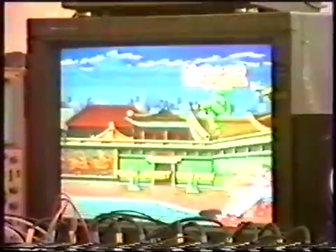 16-bit arcade fighting game graphics demonstrating massive sprite scaling and multi-layer compositing.